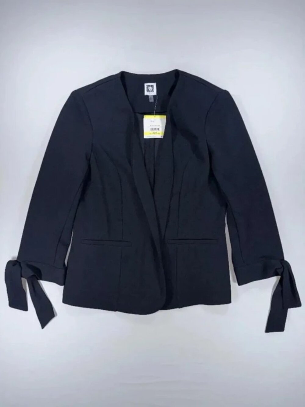 Anne Klein Black Open Front Blazer Tie Sleeve Size M